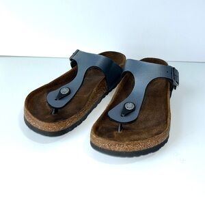 Birkenstock Women's Birko-Flor Gizeh Pewter Blue Sandals Thong Leather 36EU
